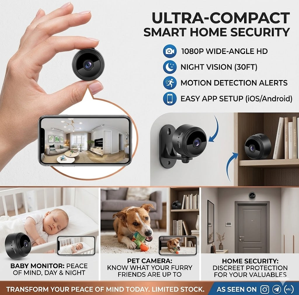 Mini WiFi Security Camera – 1080p HD with Motion Alerts